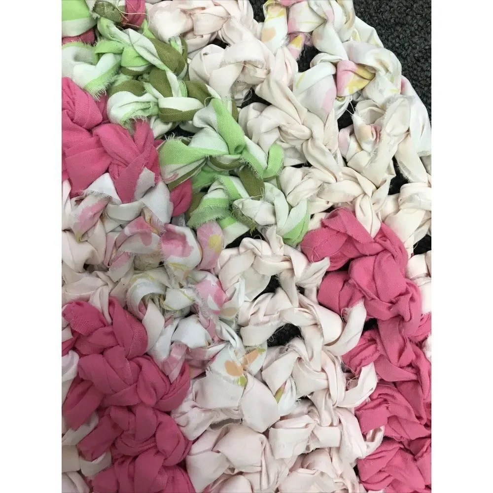 Handmade Crochet Round Rag Rug Bathmat Mat Cotton Multi chair seat Washable Eco